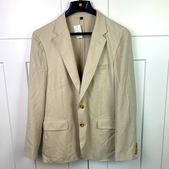 J Crew Factory Men’s Slim fit Thompson basket weave blazer Size 46 Beige Linen - Picture 1 of 11